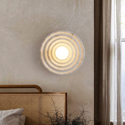 Japanese Round Ripple Resin Glass 1-Light Wall Sconce Lamp