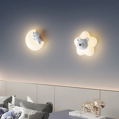 Cartoon Bear Star Moon Shape PE Iron LED Wall Sconce Lamp