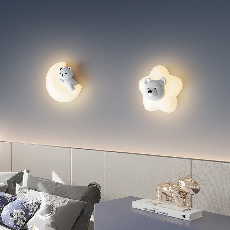 Cartoon Bear Star Moon Shape PE Iron LED Wall Sconce Lamp