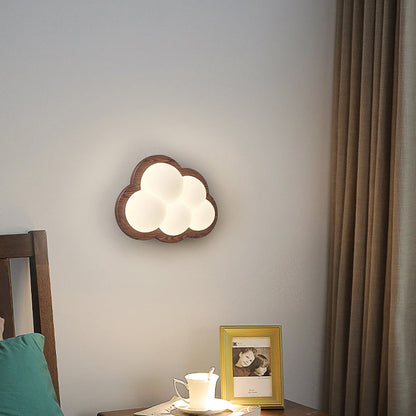 Creative Cloud Wood Base PE Shade LED Wall Sconce Lamp