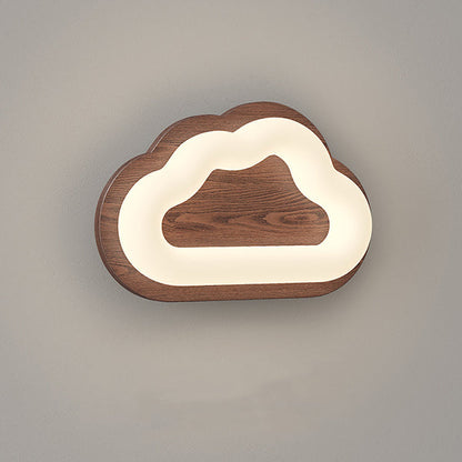 Creative Cloud Wood Base PE Shade LED Wall Sconce Lamp