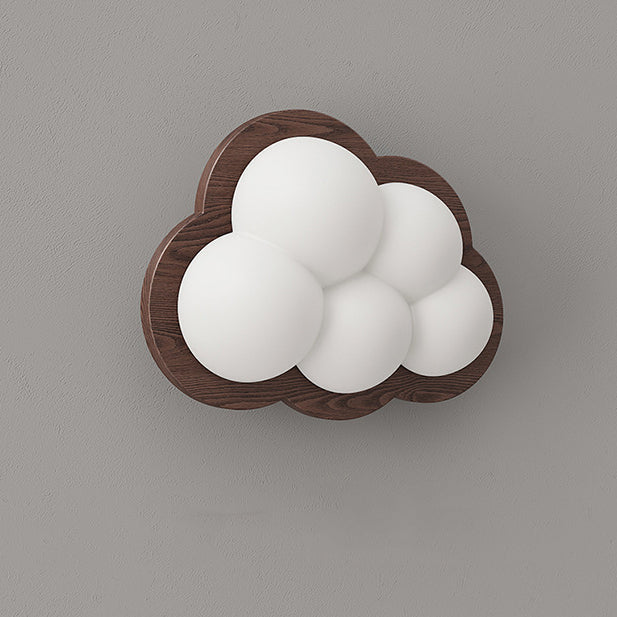 Creative Cloud Wood Base PE Shade LED Wall Sconce Lamp