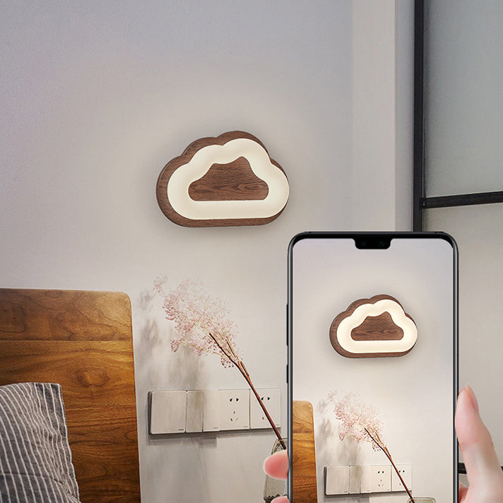 Creative Cloud Wood Base PE Shade LED Wall Sconce Lamp