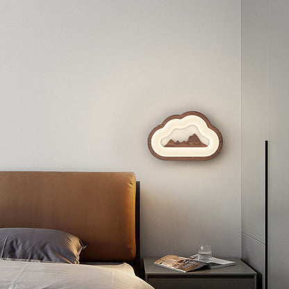 Creative Cloud Wood Base PE Shade LED Wall Sconce Lamp