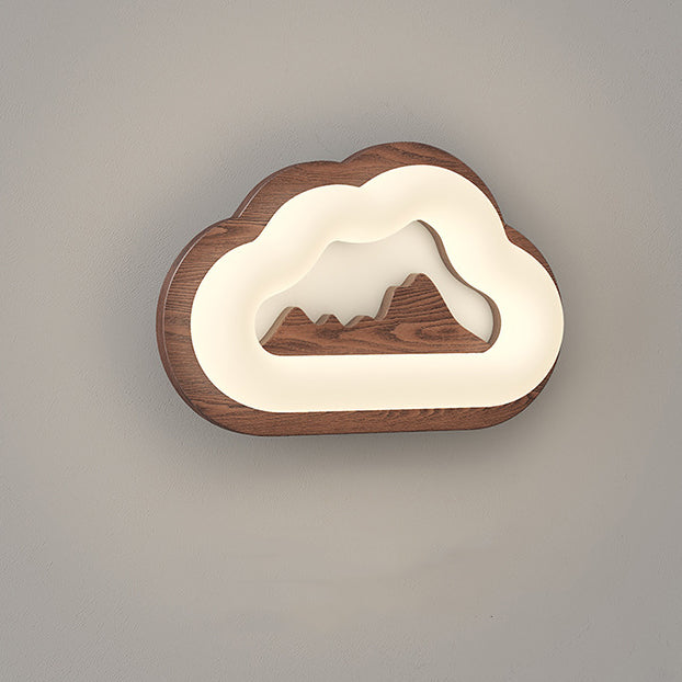 Creative Cloud Wood Base PE Shade LED Wall Sconce Lamp