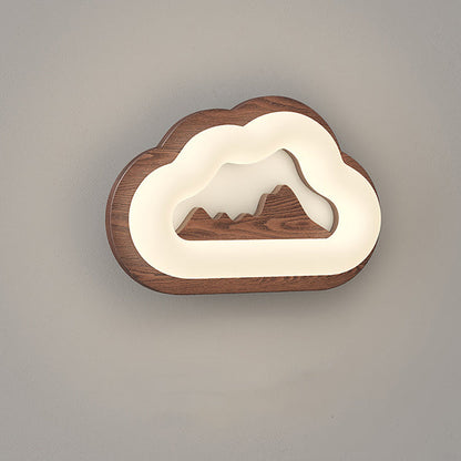 Creative Cloud Wood Base PE Shade LED Wall Sconce Lamp
