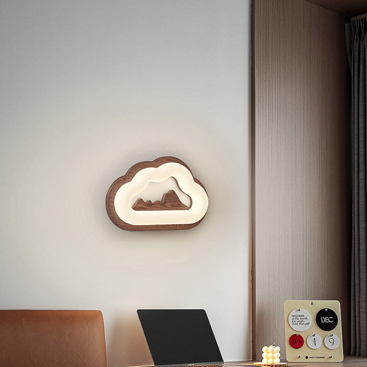 Creative Cloud Wood Base PE Shade LED Wall Sconce Lamp