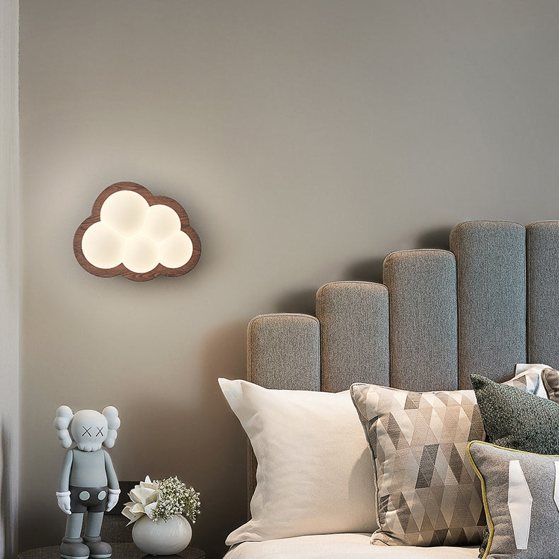 Creative Cloud Wood Base PE Shade LED Wall Sconce Lamp