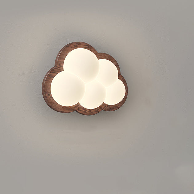 Creative Cloud Wood Base PE Shade LED Wall Sconce Lamp
