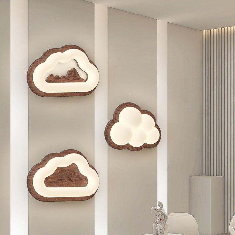 Creative Cloud Wood Base PE Shade LED Wall Sconce Lamp