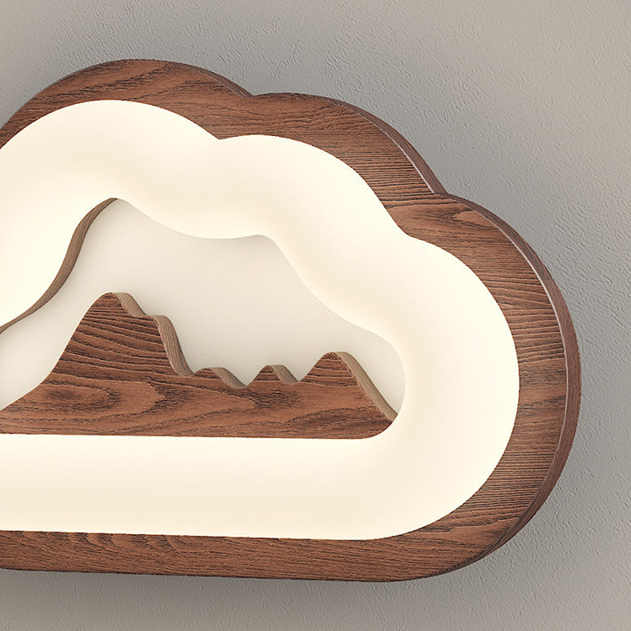 Creative Cloud Wood Base PE Shade LED Wall Sconce Lamp