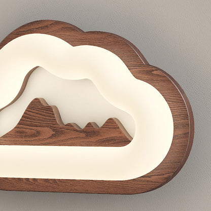 Creative Cloud Wood Base PE Shade LED Wall Sconce Lamp