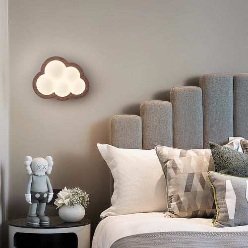 Creative Cloud Wood Base PE Shade LED Wall Sconce Lamp