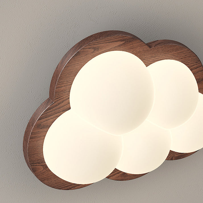 Creative Cloud Wood Base PE Shade LED Wall Sconce Lamp