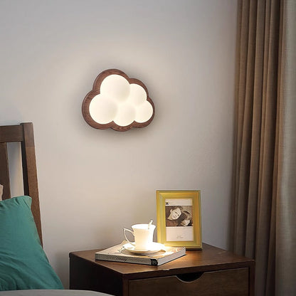 Creative Cloud Wood Base PE Shade LED Wall Sconce Lamp