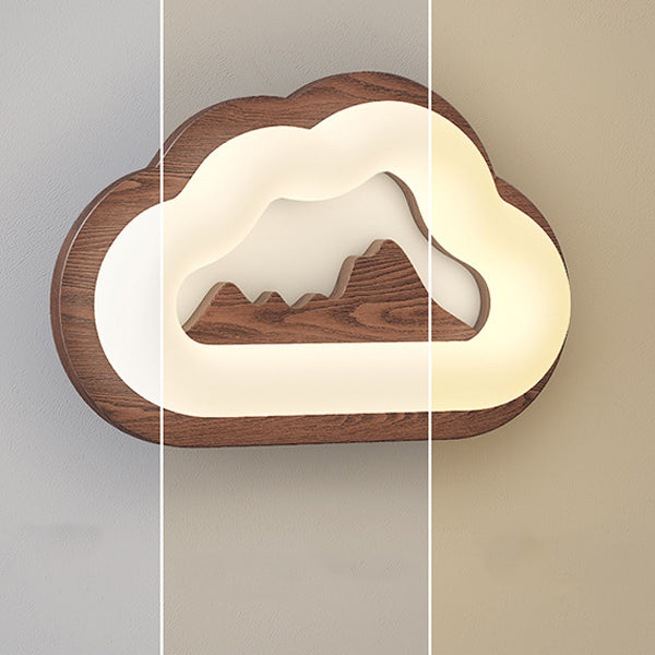 Creative Cloud Wood Base PE Shade LED Wall Sconce Lamp