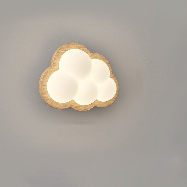 Creative Cloud Wood Base PE Shade LED Wall Sconce Lamp