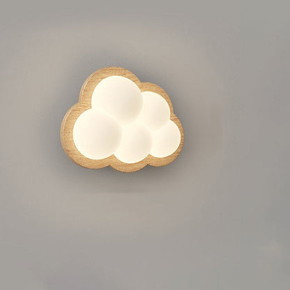 Creative Cloud Wood Base PE Shade LED Wall Sconce Lamp