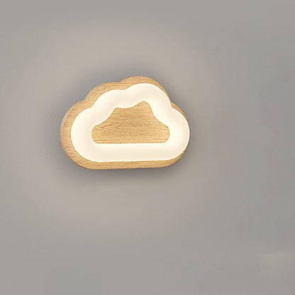 Creative Cloud Wood Base PE Shade LED Wall Sconce Lamp