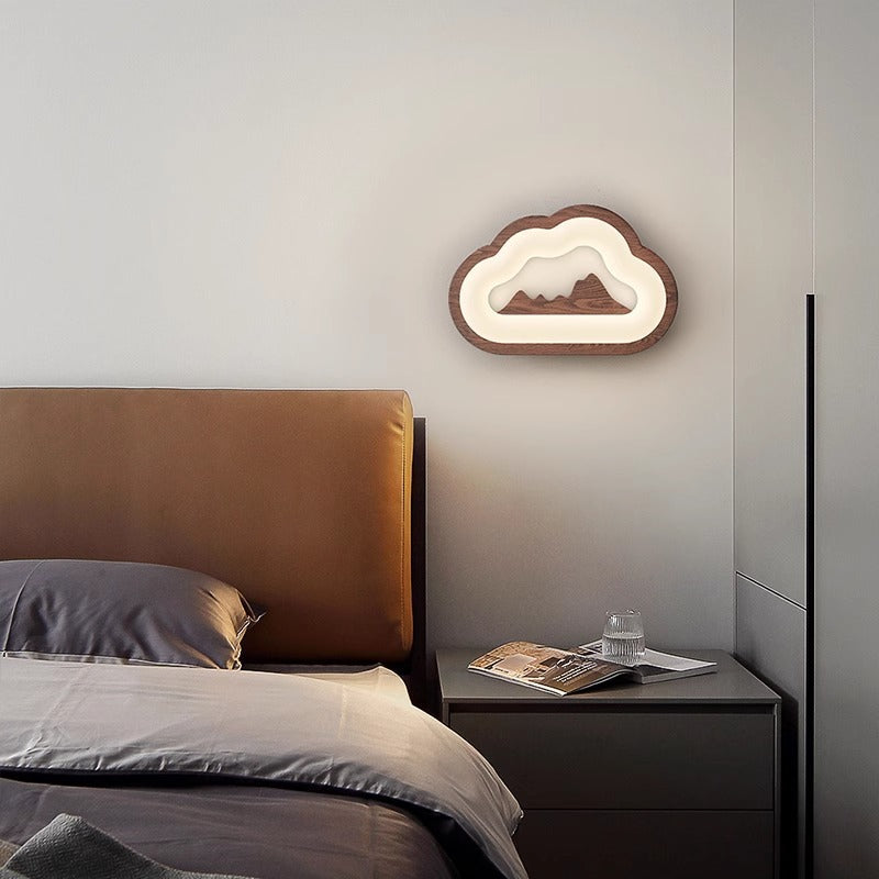 Creative Cloud Wood Base PE Shade LED Wall Sconce Lamp