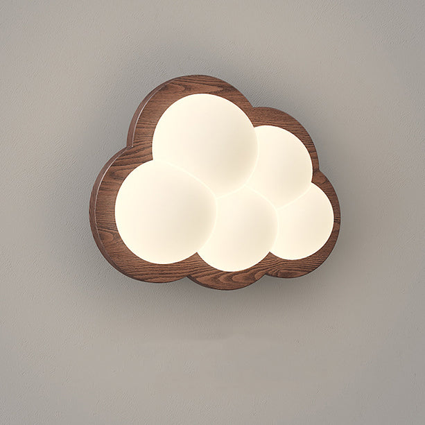Creative Cloud Wood Base PE Shade LED Wall Sconce Lamp