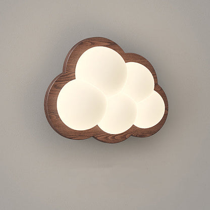 Creative Cloud Wood Base PE Shade LED Wall Sconce Lamp