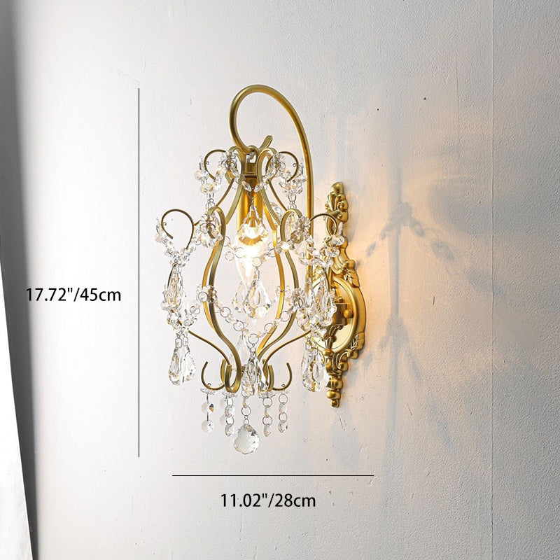 Bent Crystal Draping Iron Glass 1-Light Wall Sconce Lamp