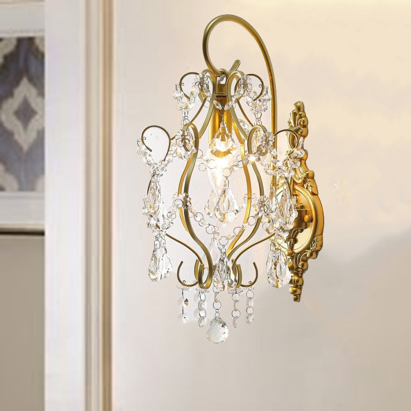 Bent Crystal Draping Iron Glass 1-Light Wall Sconce Lamp