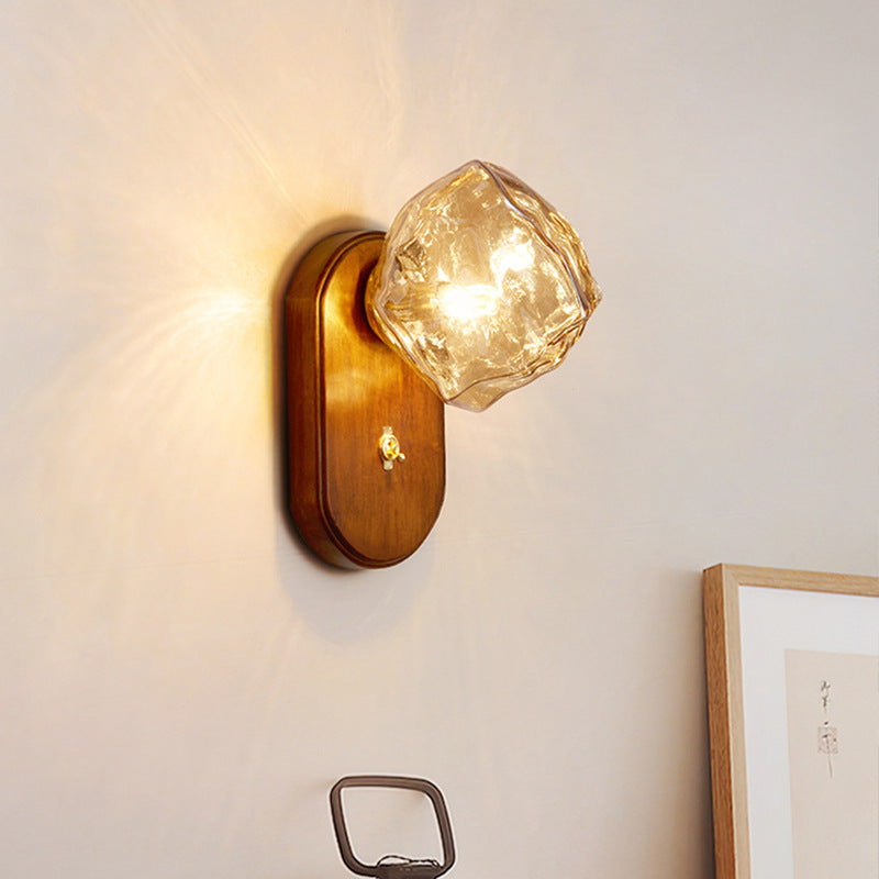 Retro Oval Ice Cube Shape Glass 1-Light Wall Sconce Lamp