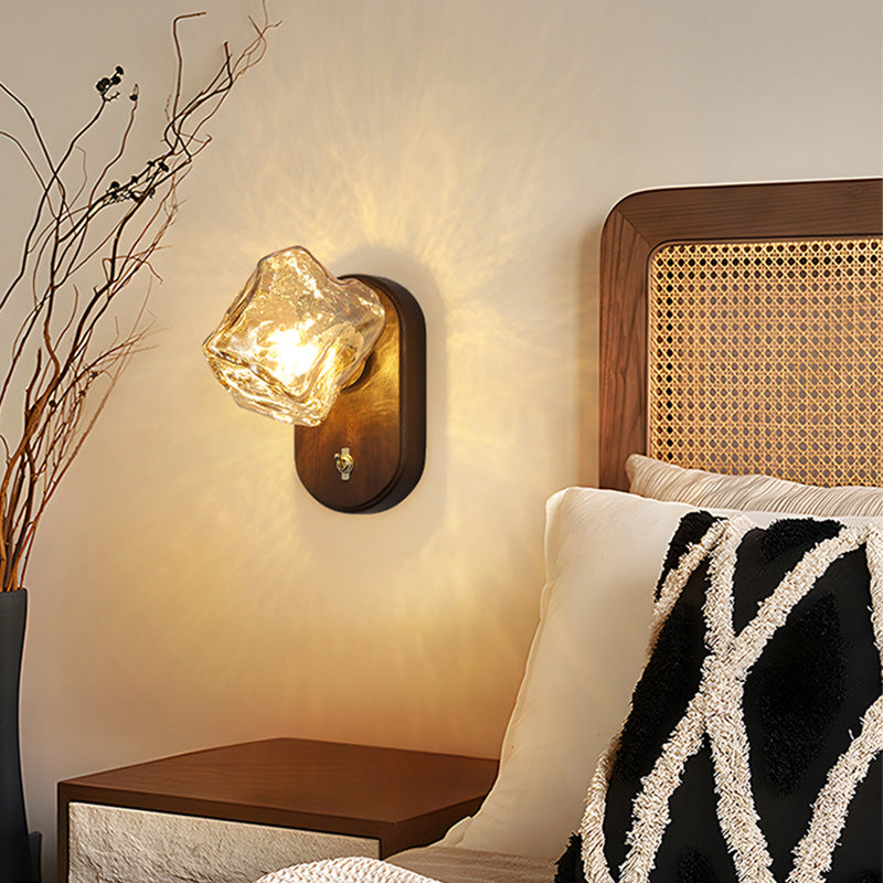 Retro Oval Ice Cube Shape Glass 1-Light Wall Sconce Lamp