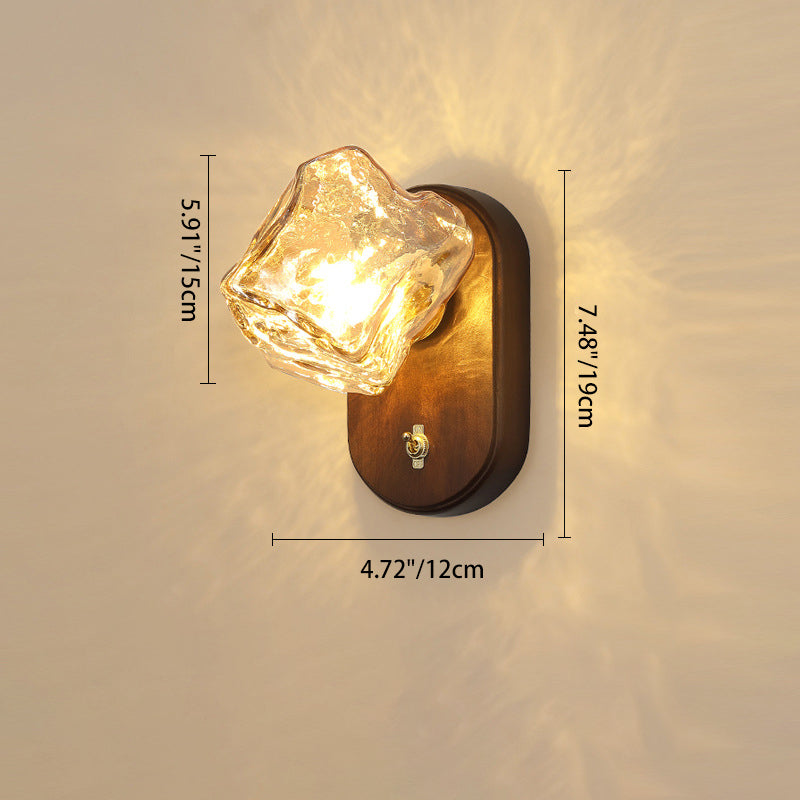 Retro Oval Ice Cube Shape Glass 1-Light Wall Sconce Lamp