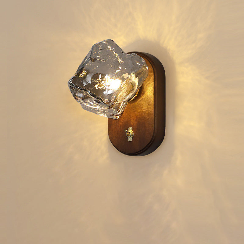 Retro Oval Ice Cube Shape Glass 1-Light Wall Sconce Lamp