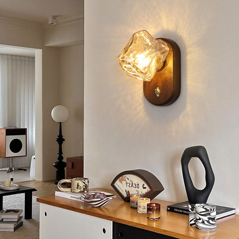 Retro Oval Ice Cube Shape Glass 1-Light Wall Sconce Lamp