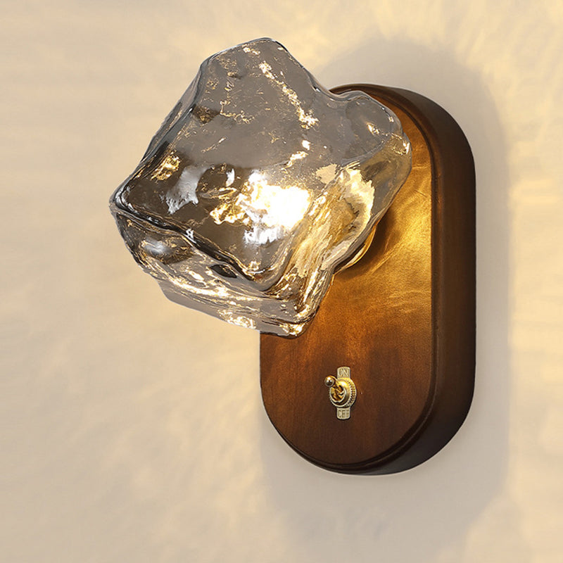 Retro Oval Ice Cube Shape Glass 1-Light Wall Sconce Lamp