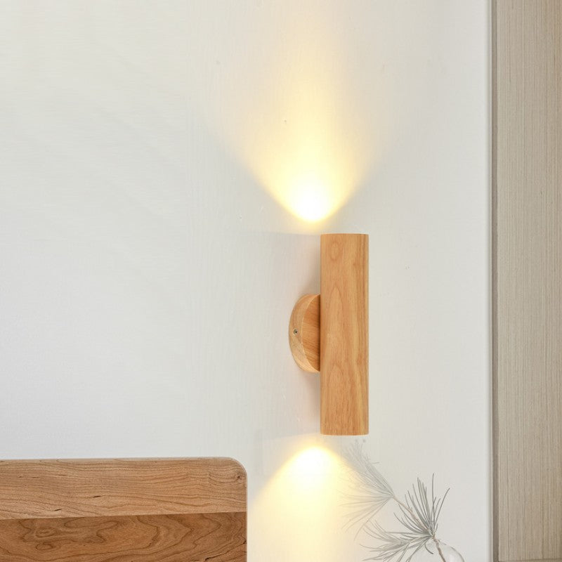 Nordic Rotatable Cylindrical Wood LED Wall Sconce Lamp