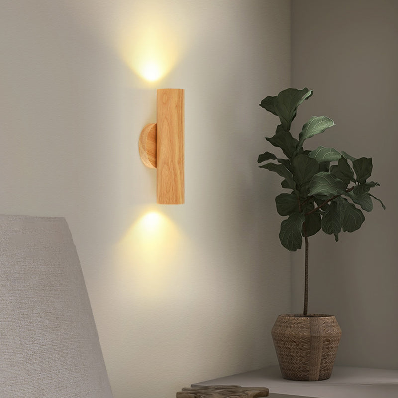Nordic Rotatable Cylindrical Wood LED Wall Sconce Lamp