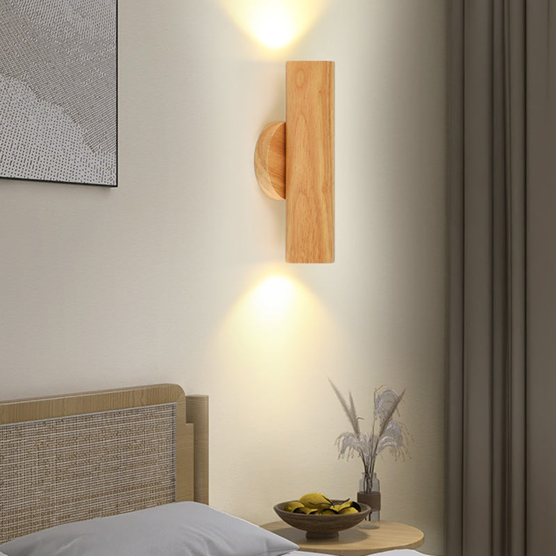 Nordic Rotatable Cylindrical Wood LED Wall Sconce Lamp