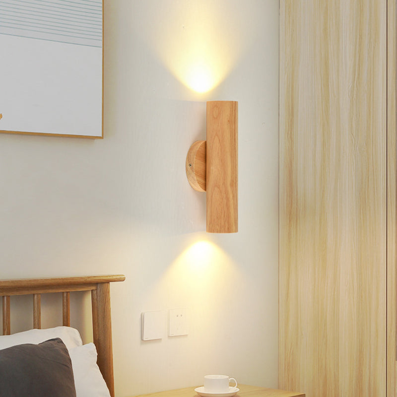 Nordic Rotatable Cylindrical Wood LED Wall Sconce Lamp