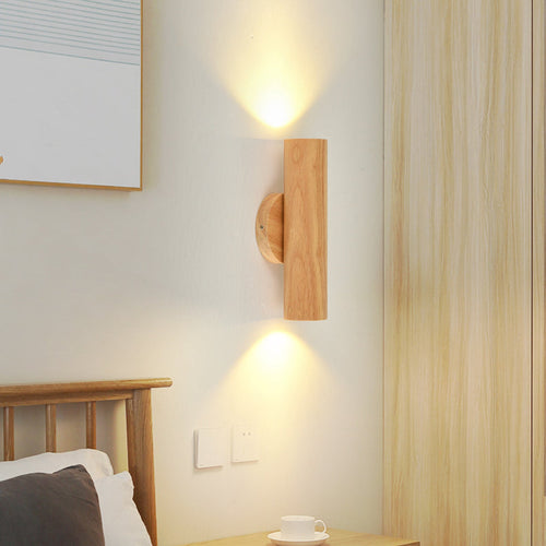 Nordic Rotatable Cylindrical Wood LED Wall Sconce Lamp
