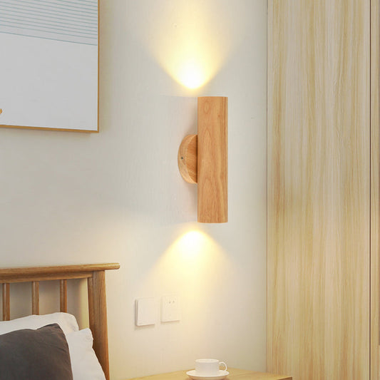 Nordic Rotatable Cylindrical Wood LED Wall Sconce Lamp