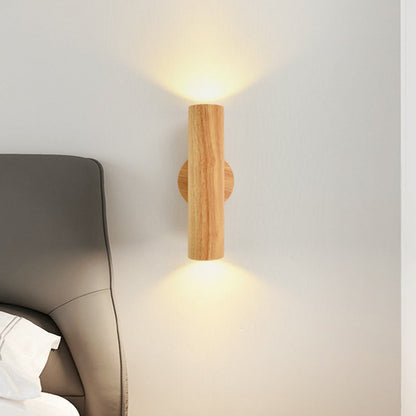 Nordic Rotatable Cylindrical Wood LED Wall Sconce Lamp