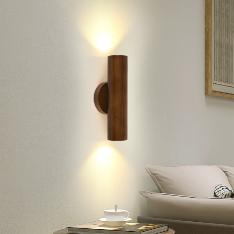 Nordic Rotatable Cylindrical Wood LED Wall Sconce Lamp