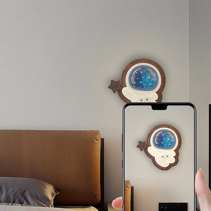 Astronaut Star Moon Wood Base PE Shade LED Wall Sconce Lamp