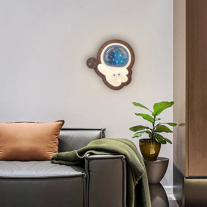 Astronaut Star Moon Wood Base PE Shade LED Wall Sconce Lamp