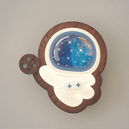 Astronaut Star Moon Wood Base PE Shade LED Wall Sconce Lamp
