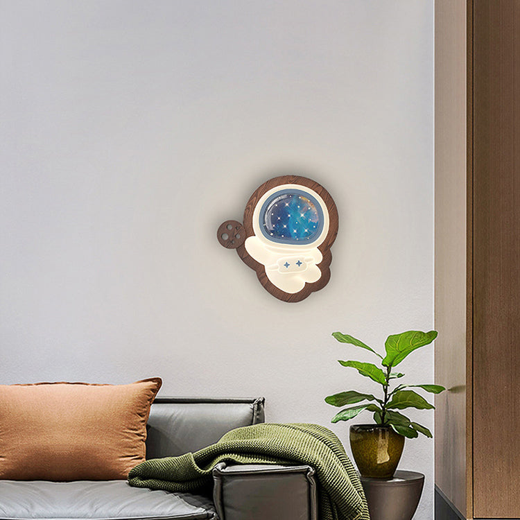 Astronaut Star Moon Wood Base PE Shade LED Wall Sconce Lamp