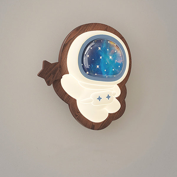 Astronaut Star Moon Wood Base PE Shade LED Wall Sconce Lamp