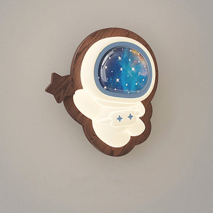 Astronaut Star Moon Wood Base PE Shade LED Wall Sconce Lamp