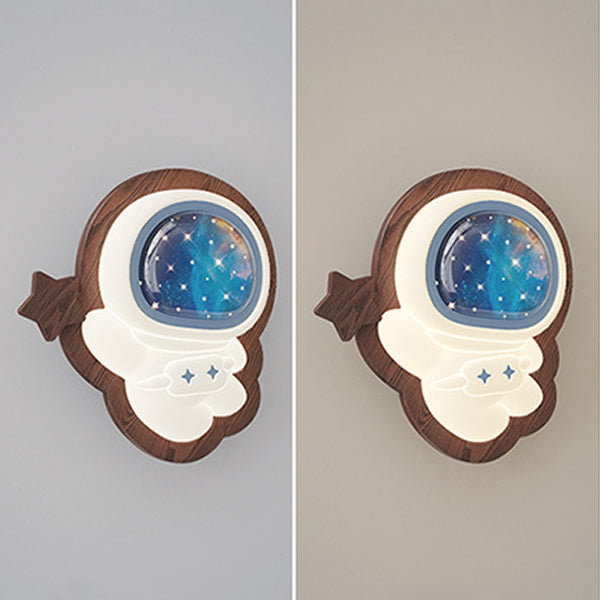 Astronaut Star Moon Wood Base PE Shade LED Wall Sconce Lamp