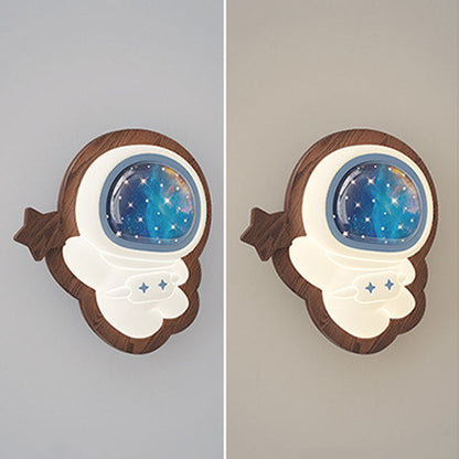 Astronaut Star Moon Wood Base PE Shade LED Wall Sconce Lamp